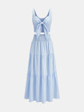 Cotton Smocked Tie-Front Top & Tiered Skirt Set