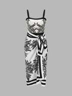 Baroque Print One-Piece Swimsuit & Sarong Set
