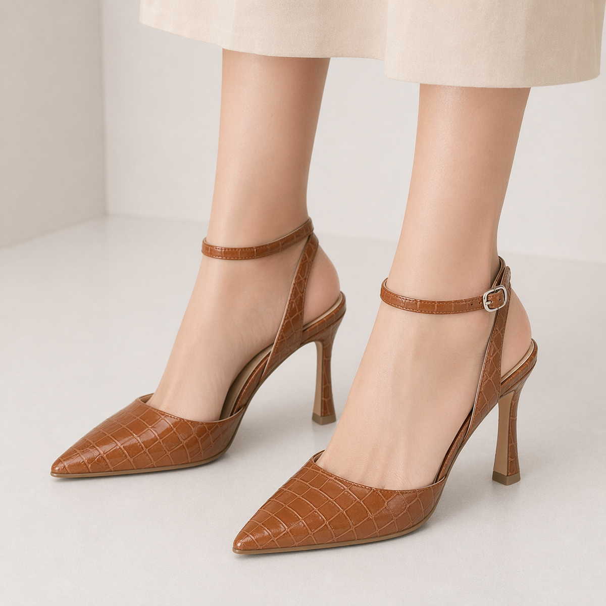 Pointed Toe Closed Toe Pumps Women Ankle Strap Slingback Heels Bridesmaid Dress Shoes