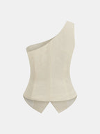 One Shoulder Metal Button Vest & Pants Set