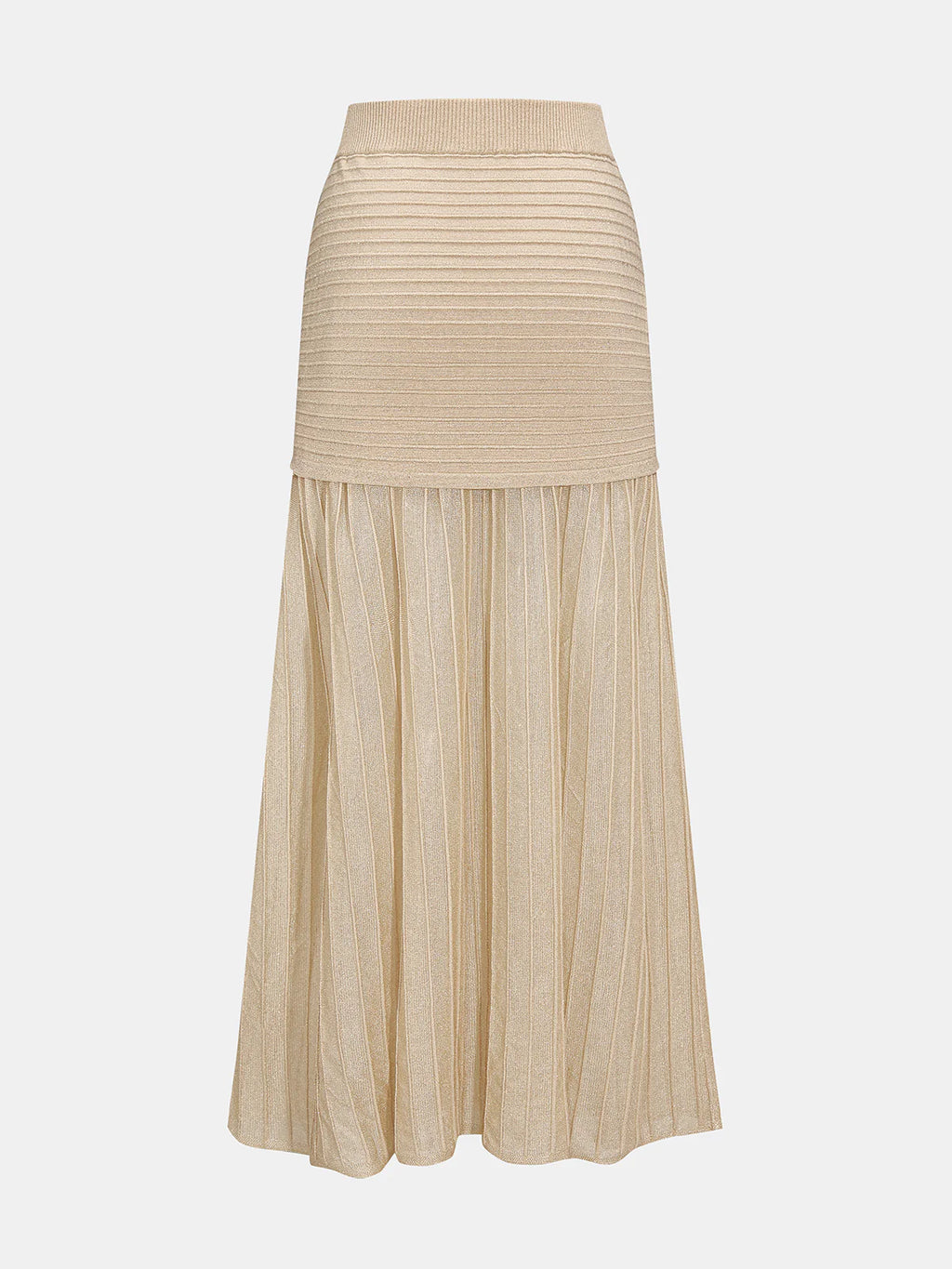 High Waist Patchwork Pleated Midi Skirt
