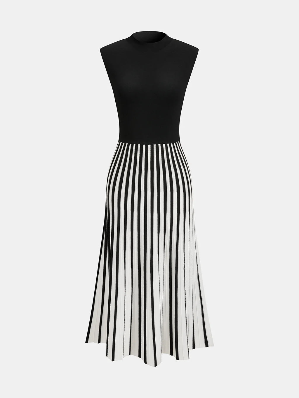 Sleeveless Mock Neck Striped Midi Dress