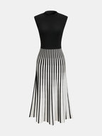Sleeveless Mock Neck Striped Midi Dress