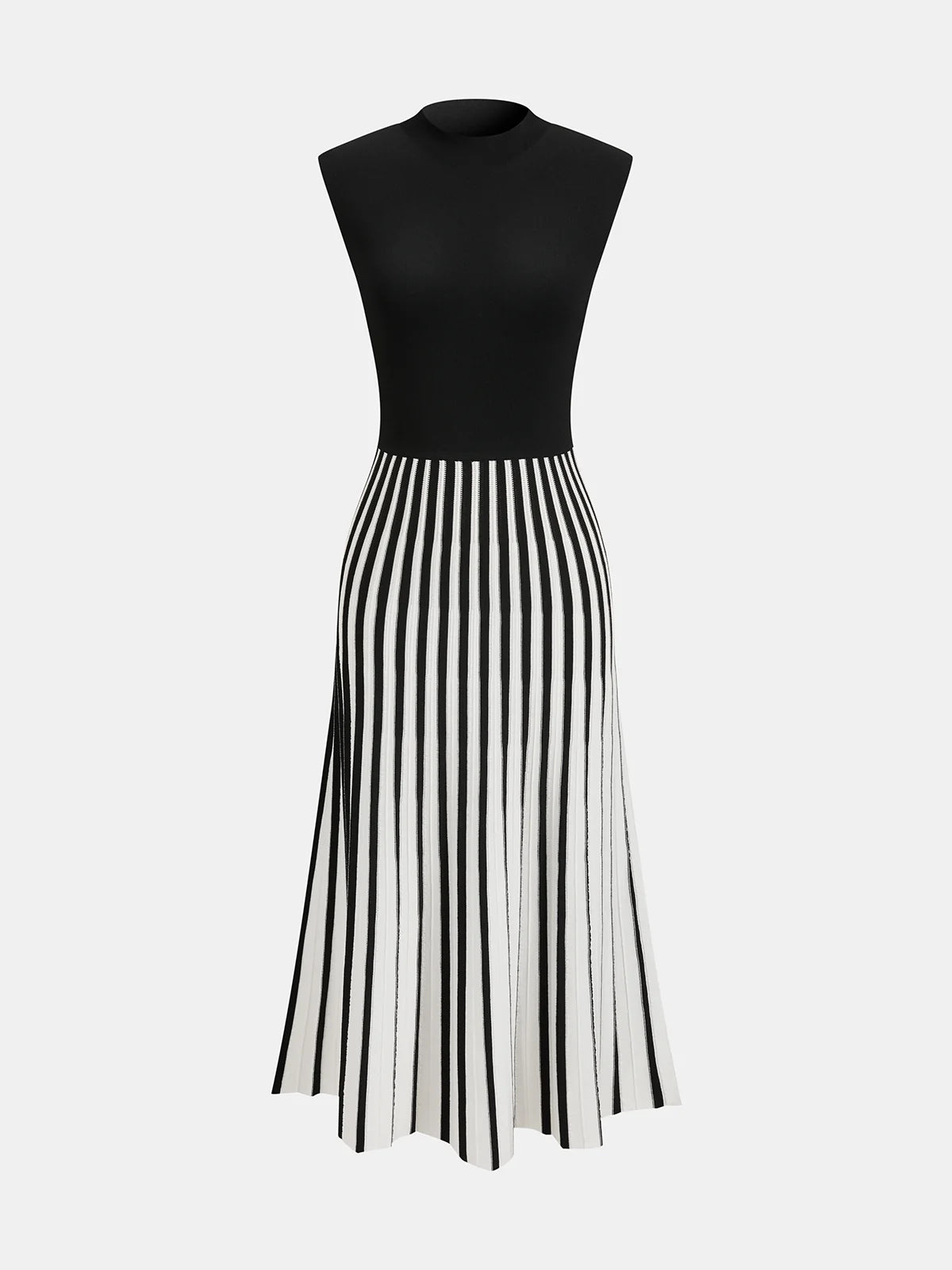 Sleeveless Mock Neck Striped Midi Dress