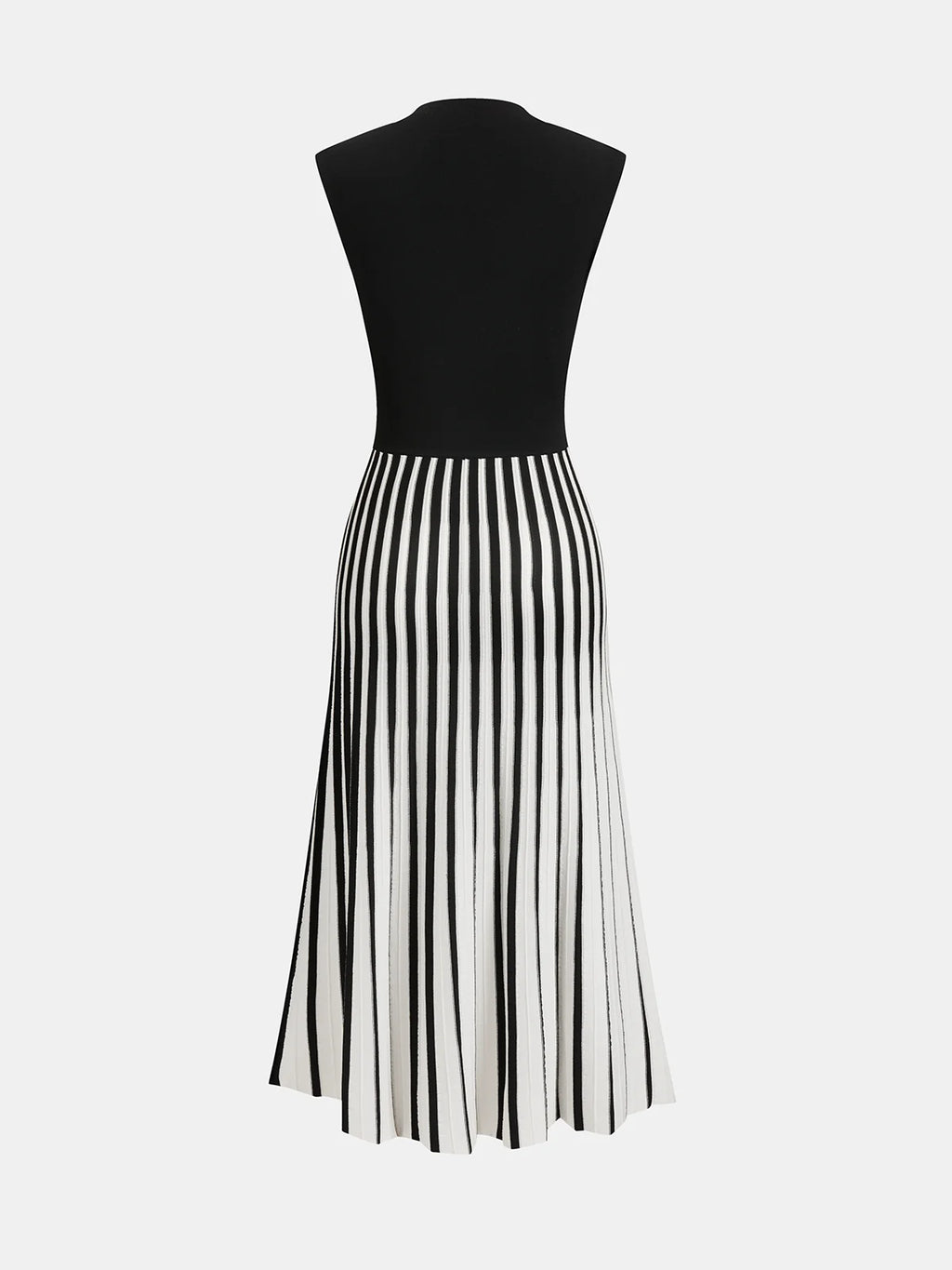 Sleeveless Mock Neck Striped Midi Dress