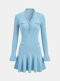Ruffled Hem Pearl Trim Knit Mini Dress