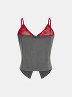 Contrast Lace Cami Vest & Pants Set with Scarf
