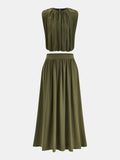 Sleeveless Pleated Top & Skirt Set
