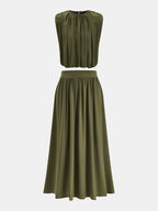 Sleeveless Pleated Top & Skirt Set