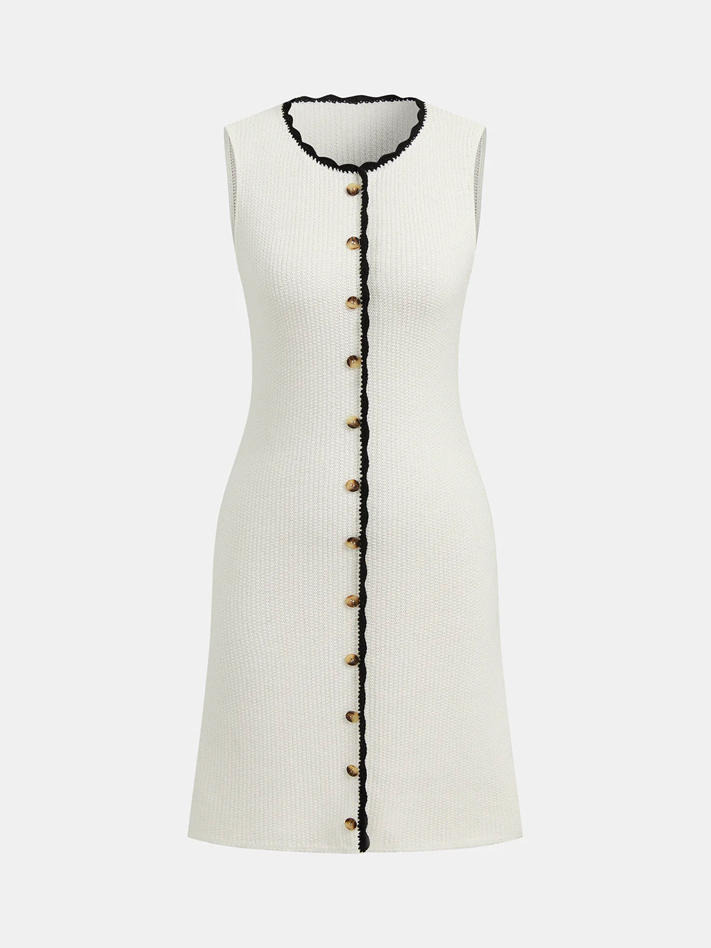 Contrast Trim Button-Front Sleeveless Knit Dress