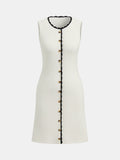 Contrast Trim Button-Front Sleeveless Knit Dress