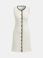 Contrast Trim Button-Front Sleeveless Knit Dress