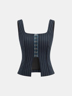 Hook-Eye Striped Top and Skirt Set