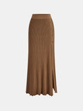 Ribbed Side Slit Button Detail Midi Skirt