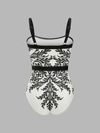 Baroque Print One-Piece Swimsuit & Sarong Set