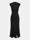 Button Detail Cap Sleeve Rib Knit Maxi Dress