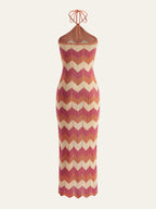 Color Block Halter Knotted Split Sweater Dress