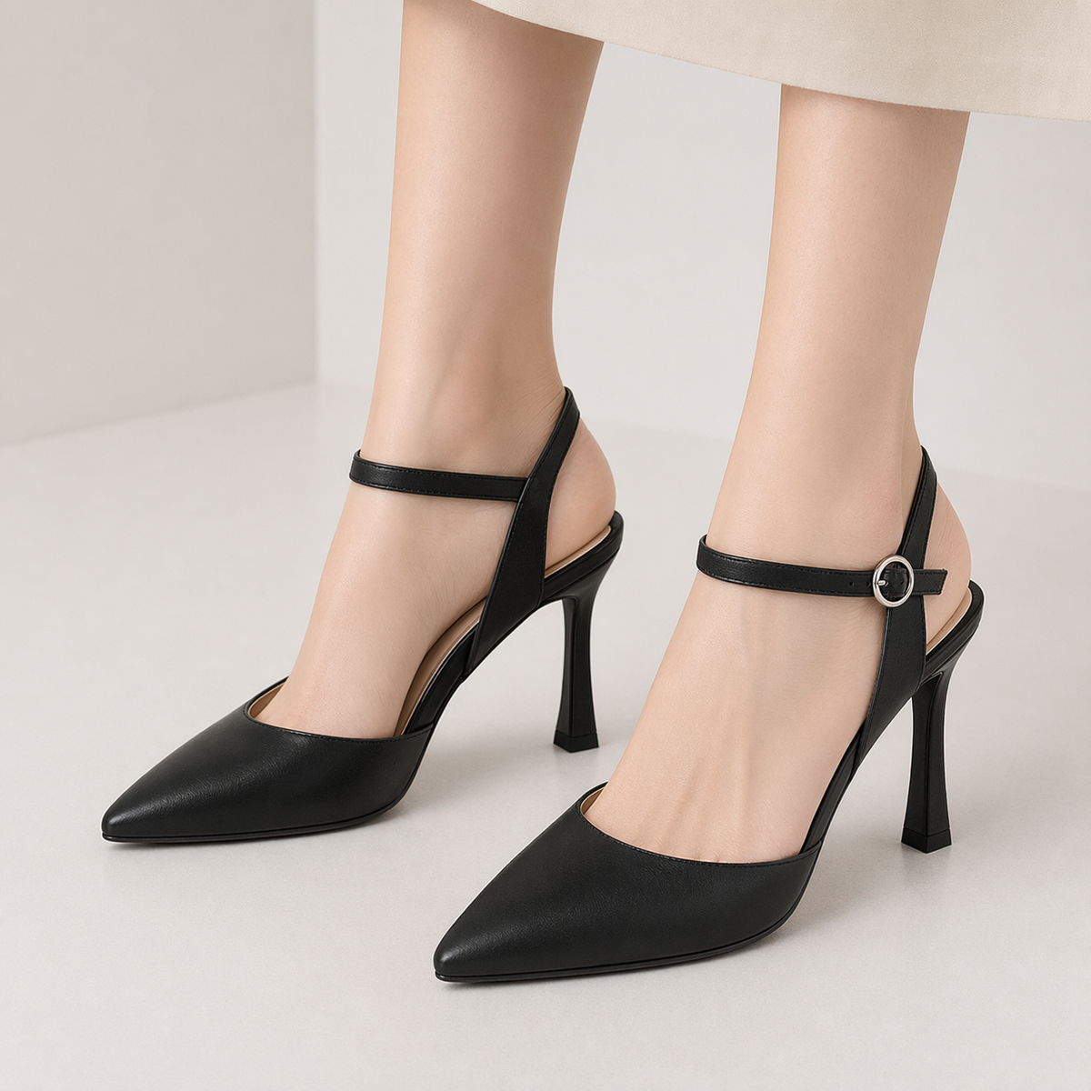 Women's Pointed Toe High Heels Closed Toe Ankle Strap Pumps Elegant Wedding Dress Shoes