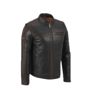 Mens Brown Stripe Cafe Racer Jacket