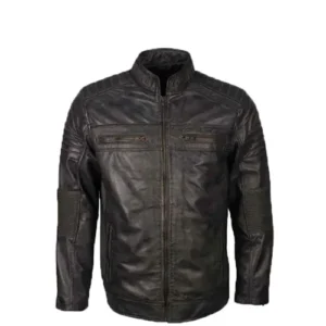 Mens Cafe Racer Grey Biker Leather Jacket