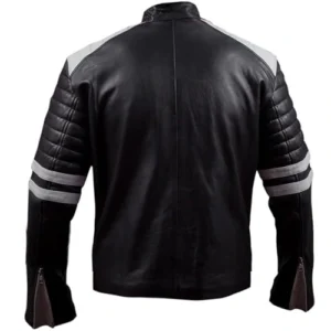 Mens White Stripe Mayhem Retro Black Biker Jacket