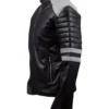 Mens White Stripe Retro Black Biker Jacket