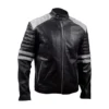 Mens White Stripe Mayhem Retro Black Biker Jacket